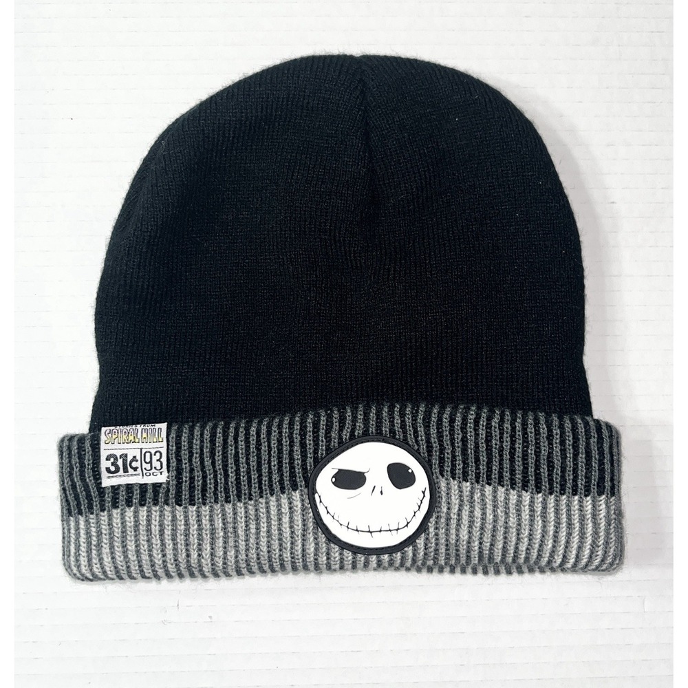 The Nightmare Before Christmas Beanie Mens OS Black Jack Skellington Spiral Hill
